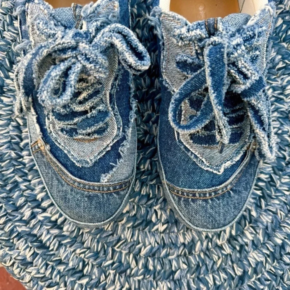Loewe  Women’s Distressed Denim Sneakers Size 8 - Picture 2 of 12